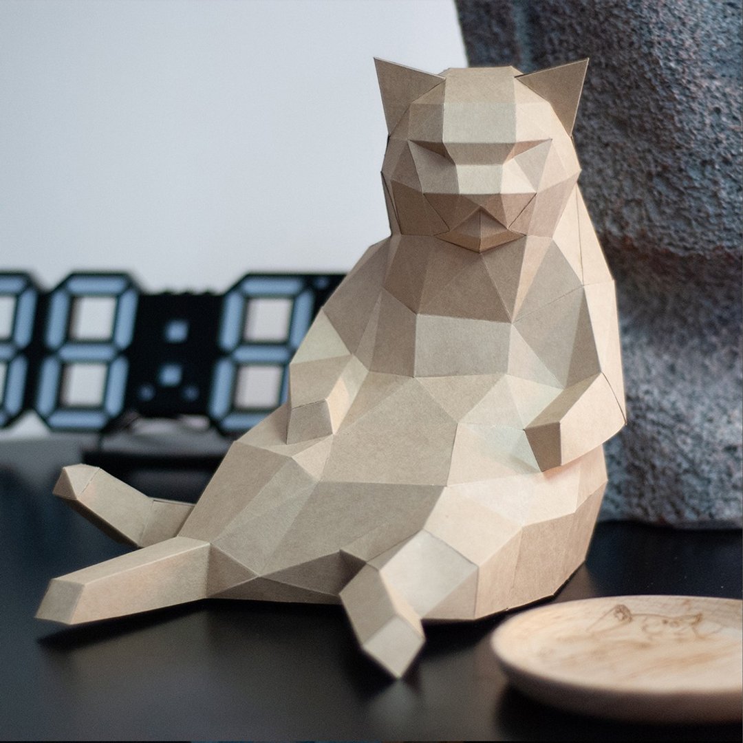 DIY手作3D纸模型摆饰 肥猫系列 -大叔坐胖猫&小小大叔猫(5色可选) - 玩偶/公仔 - 纸 卡其色