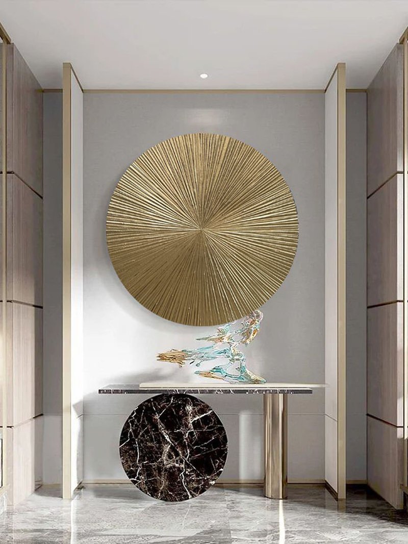 大型圆形墙面装饰金圆纹理画布金叶画 - 墙贴/壁贴 - 棉．麻 金色