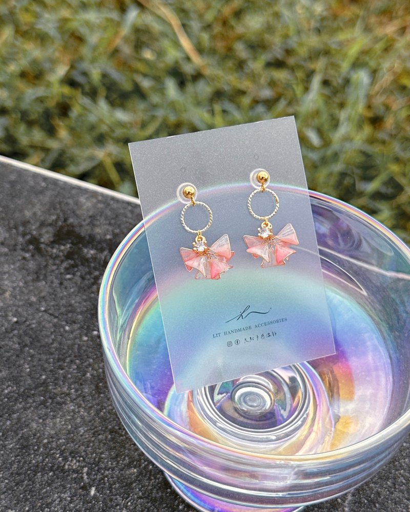 耳针x耳夹水晶花_精灵裙摆 (粉色) _光点手感温饰 - 耳环/耳夹 - 树脂 粉红色