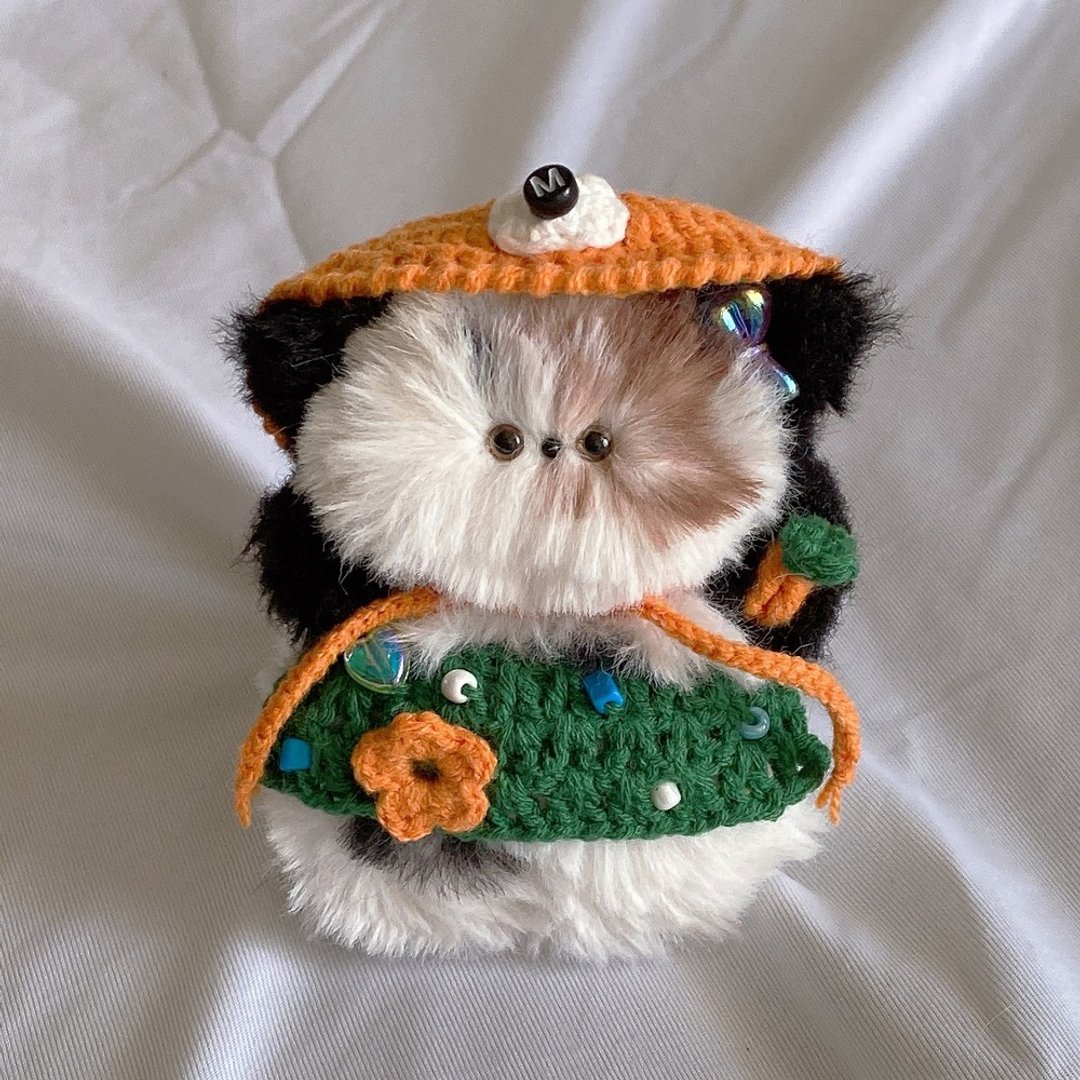 三花猫钥匙圈 (附胡萝卜帽与花朵围兜) – 可爱钩针猫咪玩偶 - 钥匙链/钥匙包 - 其他材质 橘色