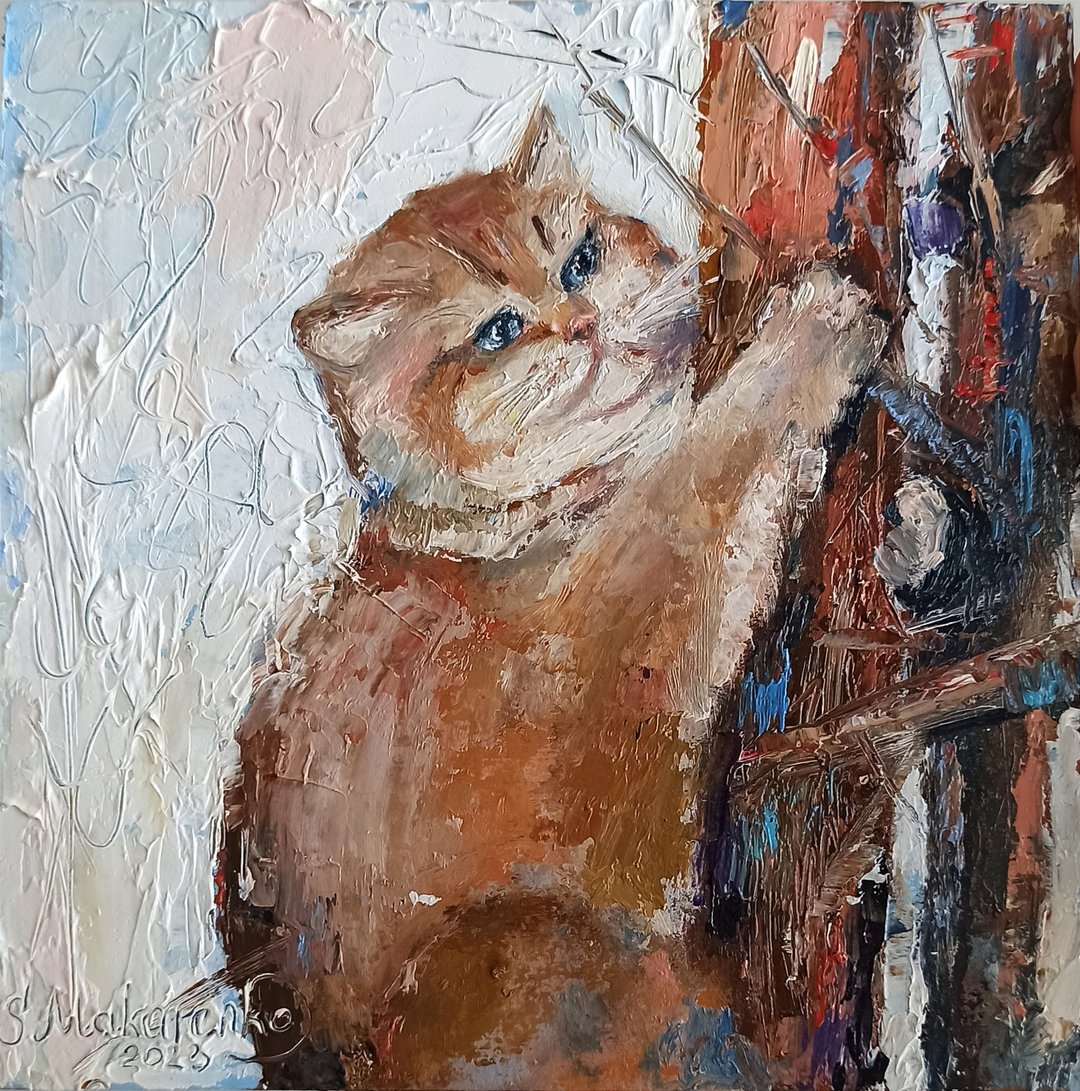 油画 猫历险记 - 墙贴/壁贴 - 压克力 咖啡色
