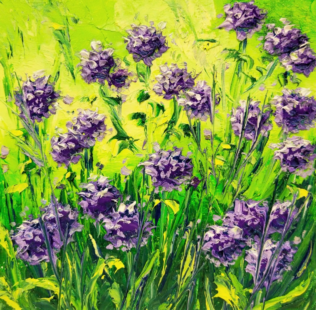 Echinops Painting Floral Original Art Maryland Flower Artwork 20x20 cm/ 8x8 in - 墙贴/壁贴 - 棉．麻 多色