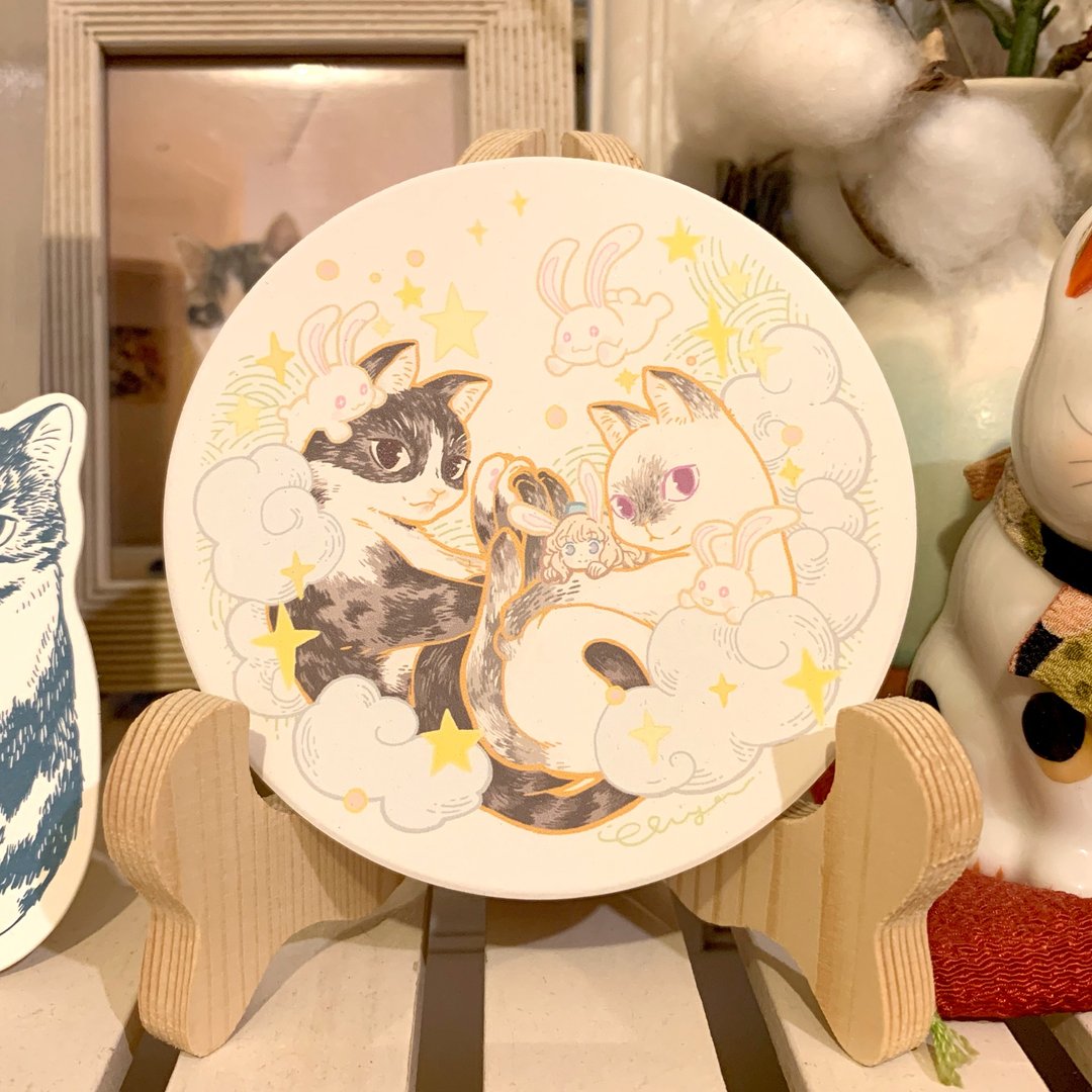 猫猫陶瓷小画装饰摆设 杯垫 Chiya Meow no cat, no life. 系列 - 摆饰 - 陶 白色