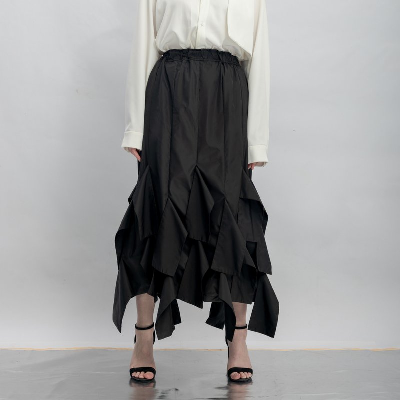 INF 羽翼轮廓立体剪裁长裙 - 裙子 - 聚酯纤维 黑色