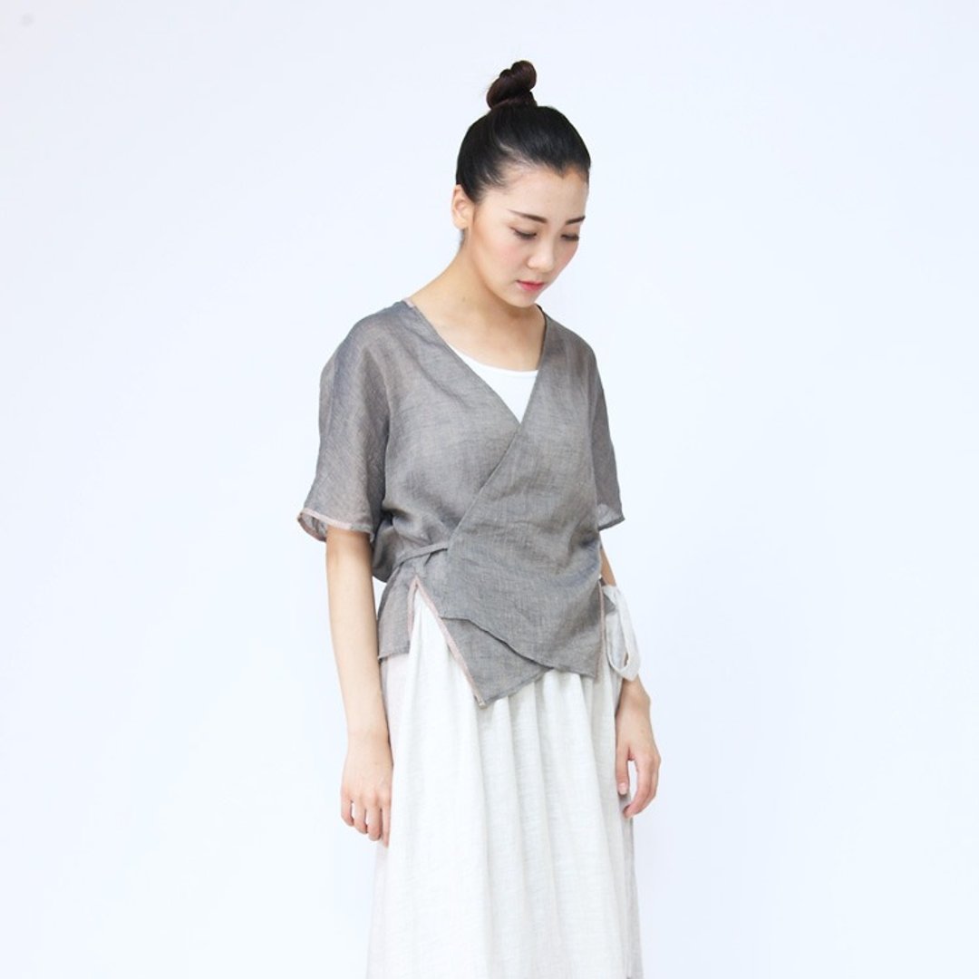 不服 交叉式薄麻中式上衣 SH160502 - 女装上衣 - 棉 银色