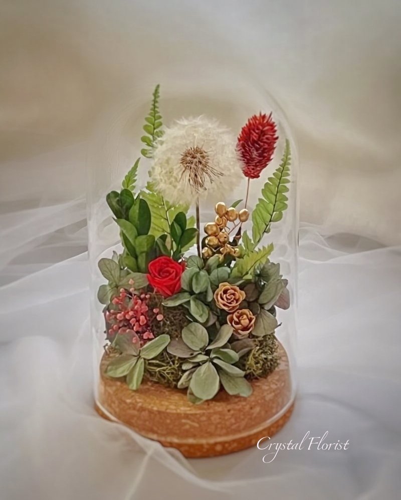 永生蒲公英花盅 - 干燥花/捧花 - 玻璃 