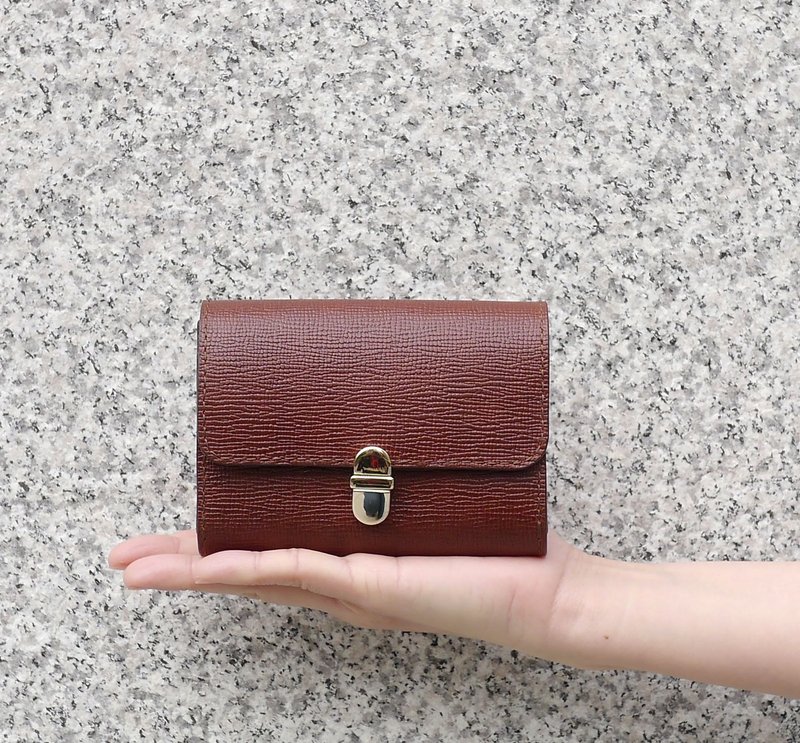 浅咖啡色简约插扣风琴短夹 - 皮夹/钱包 - 真皮 咖啡色