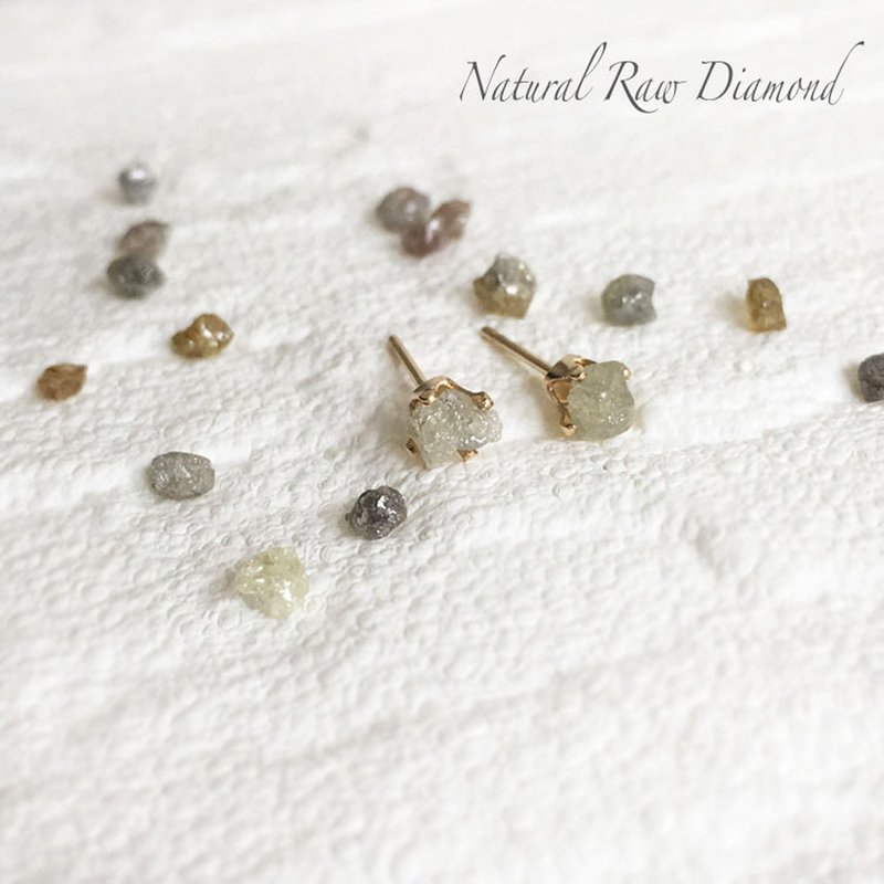 K14GF 原石钻石耳环 - 耳环/耳夹 - 宝石 黄色