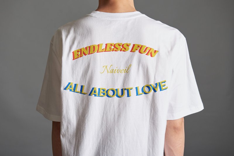 ENDLESS FUN图案白色短TEE - 男装上衣/T 恤 - 棉．麻 白色