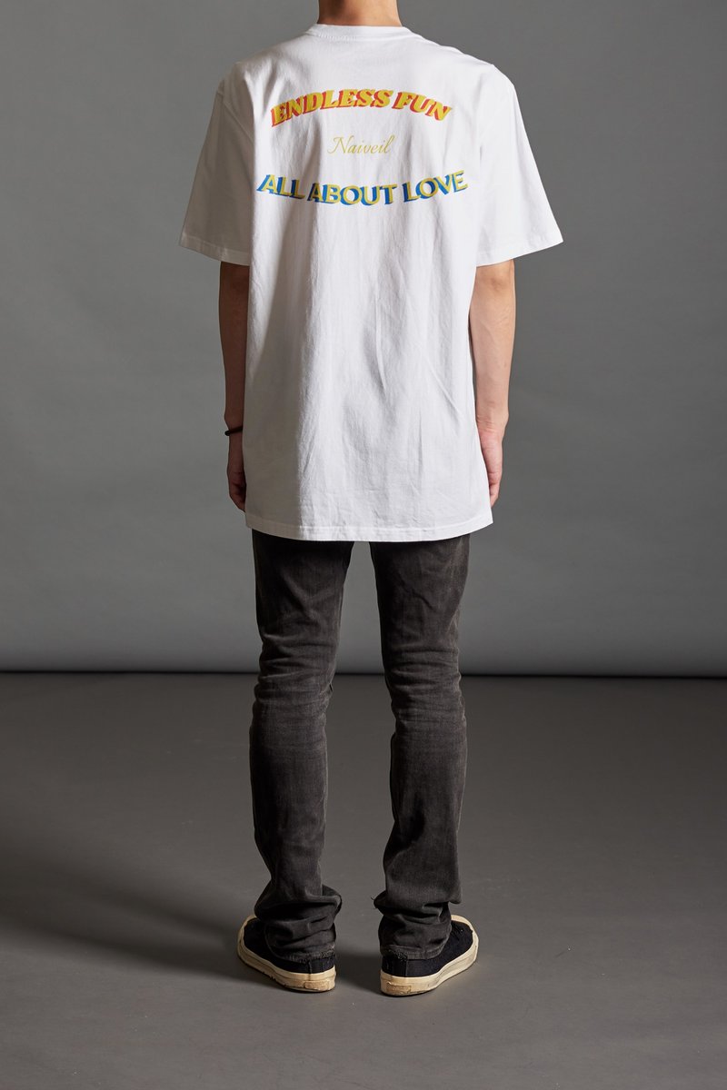 ENDLESS FUN图案白色短TEE - 男装上衣/T 恤 - 棉．麻 白色