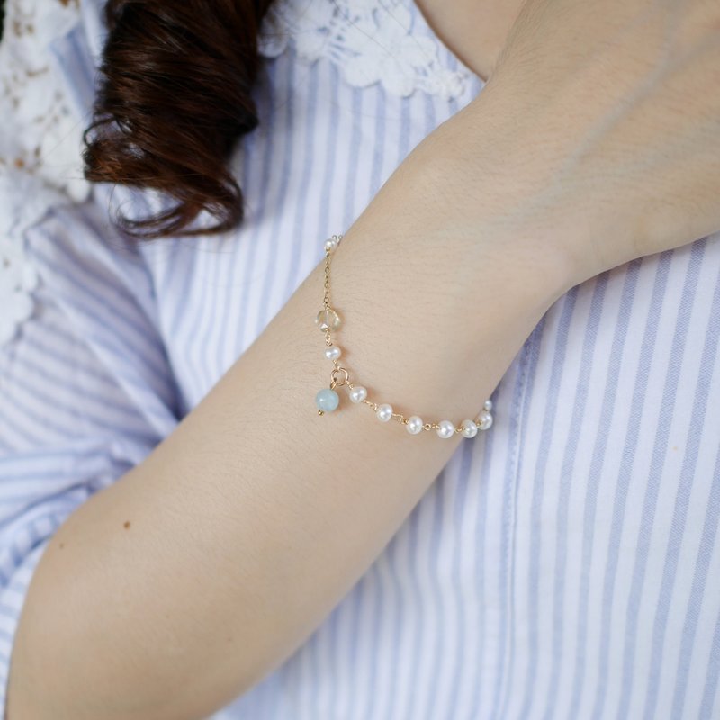 │14kgf轻珠宝│珍珠海蓝宝水晶手链 - 手链/手环 - 珍珠 多色