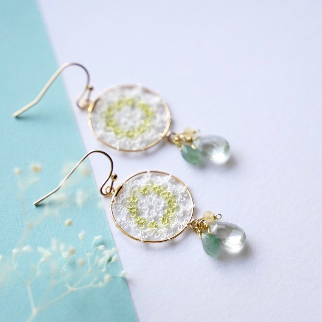 Sweet and Sour Mint Green Piercing or Earrings - 耳环/耳夹 - 棉 绿色