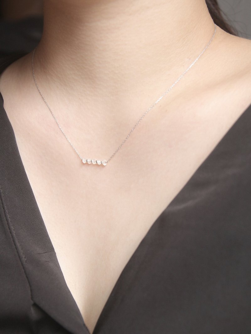 Moon river 闪蓝切割月光石  半宝石串  925纯银  极细  项链 - 项链 - 纯银 银色