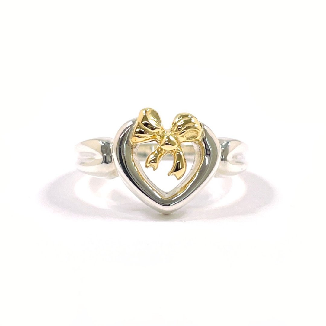【日本直购．二手美品】8.5号 蒂芙尼 TIFFANY&Co. 戒指 爱心 缎带 925银/K18 - 戒指 - 纯银 银色