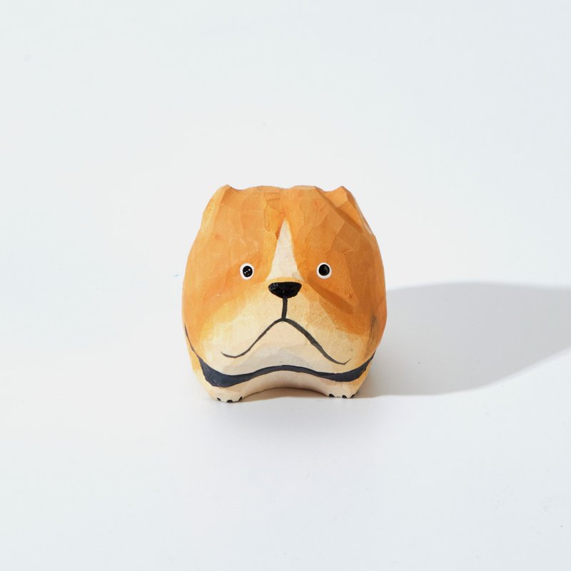 Bello 昂然端坐的黄色斗牛犬木雕 - 摆饰 - 木头 黄色