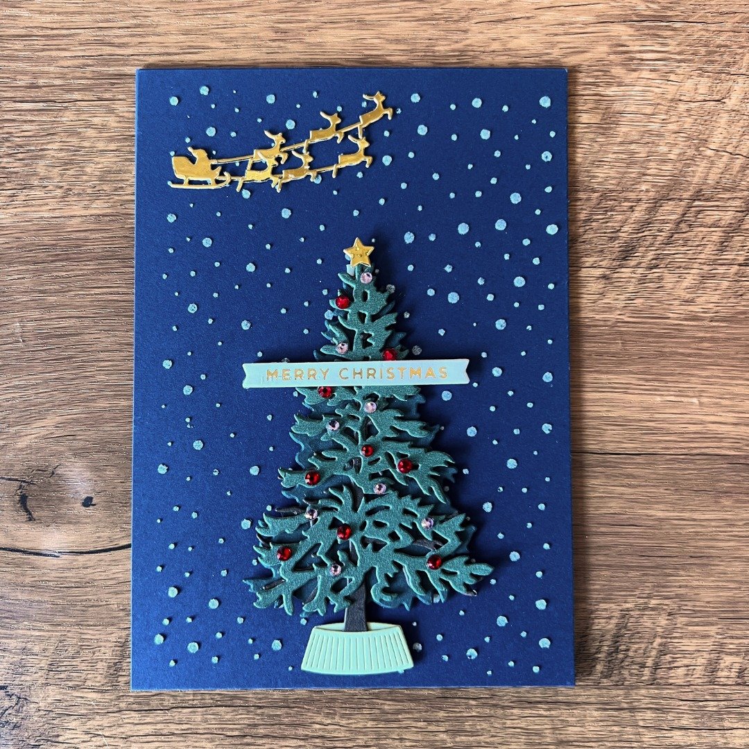 MERRY CHRISTMAS 圣诞树 圣诞老人 驯鹿 下雪 背景 圣诞卡 - 卡片/明信片 - 纸 蓝色