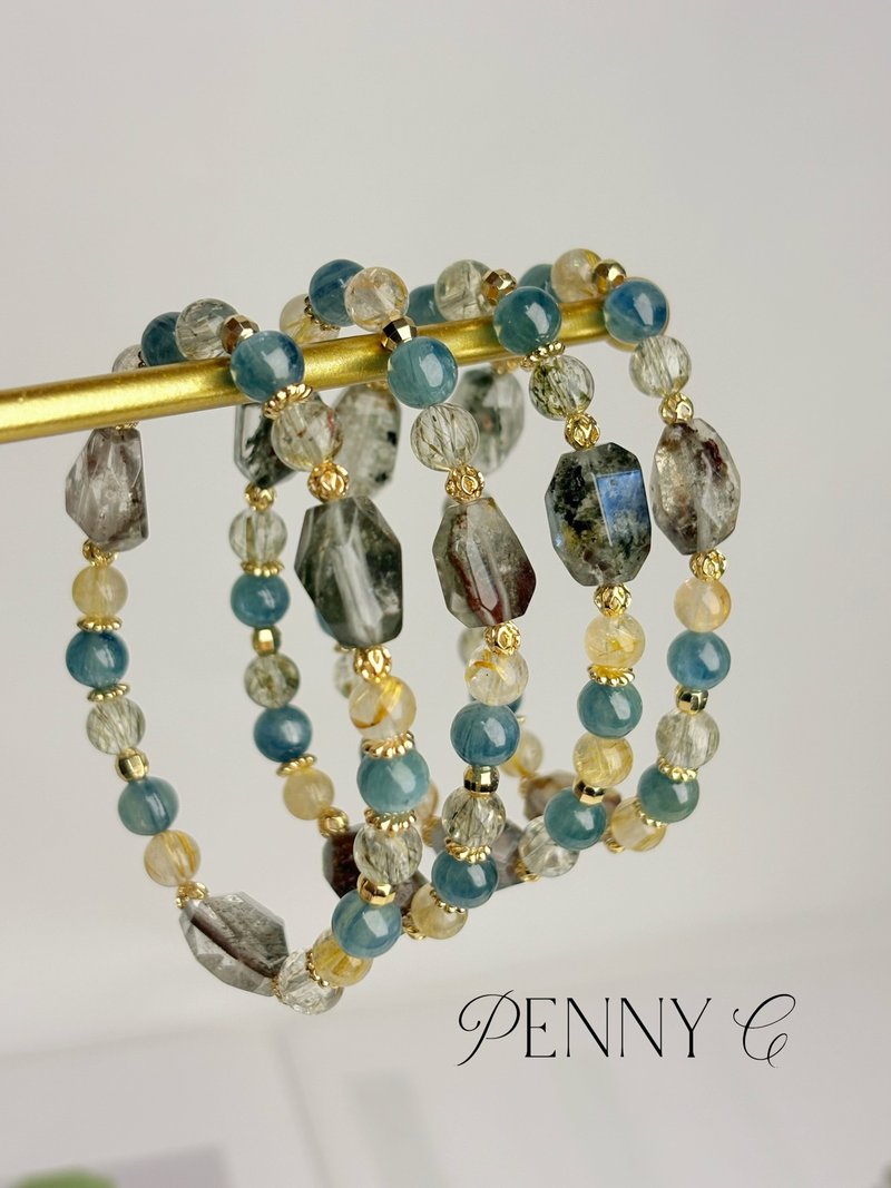 随形绿幽灵 红幽灵共生 绿蓝晶 钛晶 绿发晶 天然水晶手链 - 手链/手环 - 水晶 