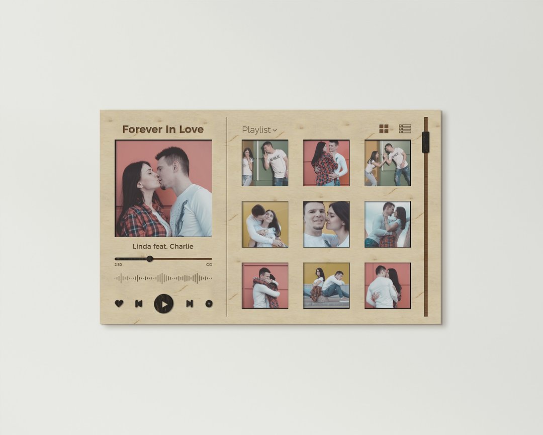 Personalized music plaque photo frame collage Custom color music album wall art - 墙贴/壁贴 - 木头 