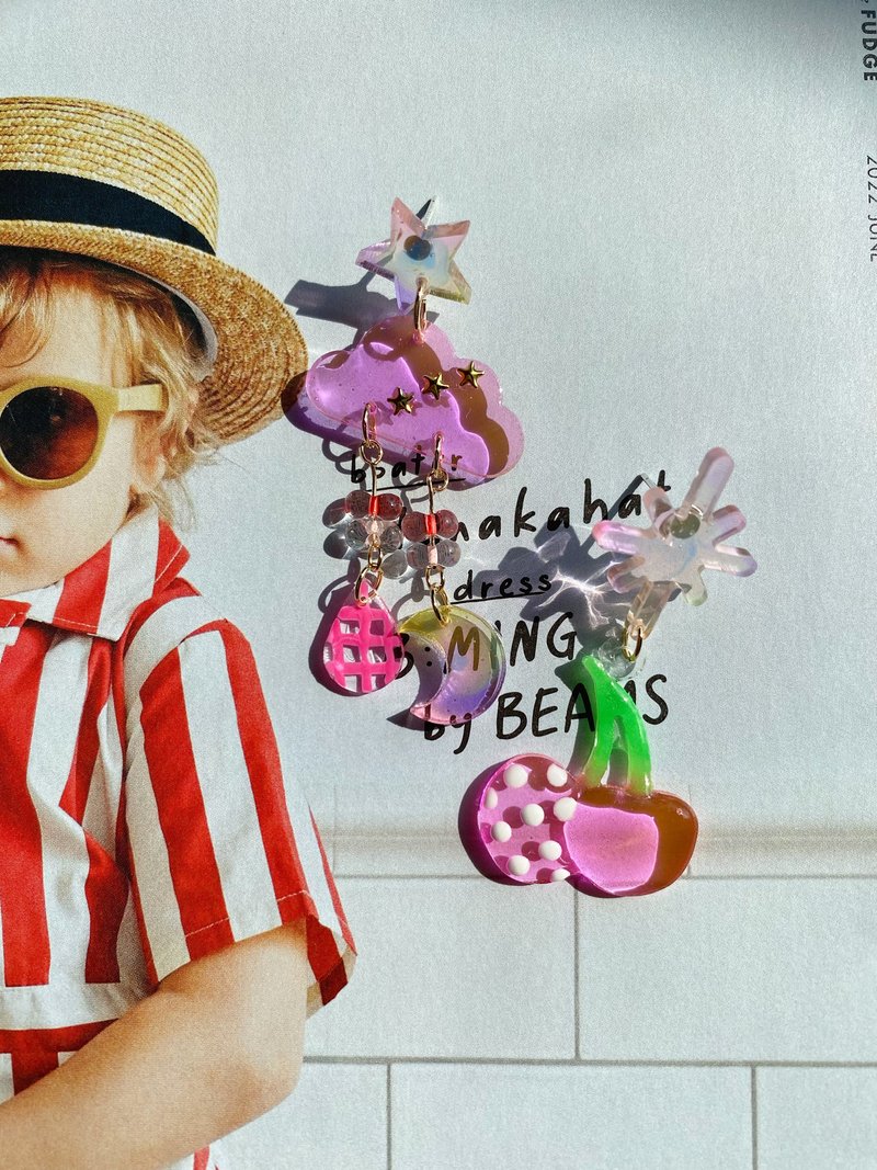 透明感樱桃x云、耳环、耳夹 - 耳环/耳夹 - 树脂 多色