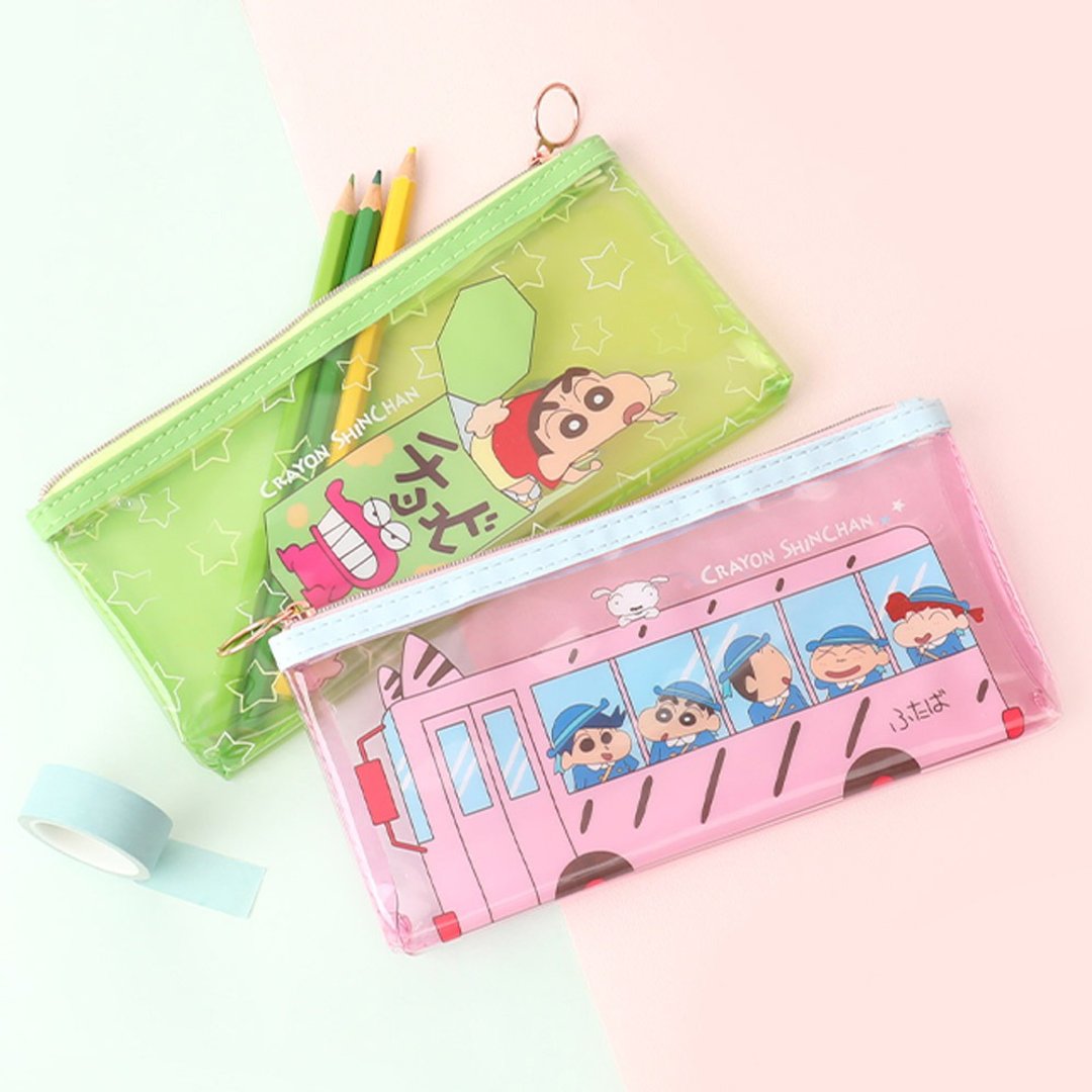 蜡笔小新果冻透明笔袋-Crayon Shinchan 文具收纳 巧克比 校车 - 铅笔盒/笔袋 - 塑料 多色