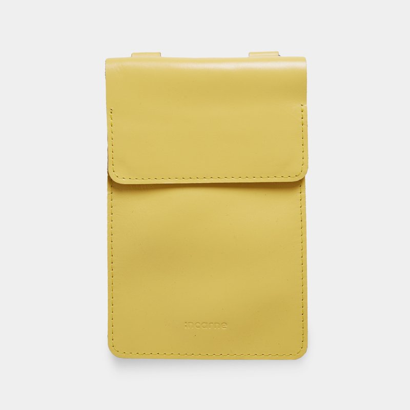 经典黄色皮革手机包 – 可调节肩背/斜挎包 - 侧背包/斜挎包 - 真皮 黄色