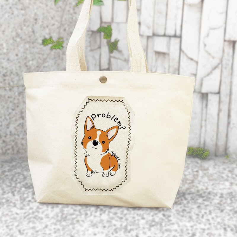 柯基-手工车缝印制 无染(胚布)帆布袋手提袋/肩背袋 (小提袋/环保袋/随身包/便当袋/小托特) - 其他 - 棉．麻 白色