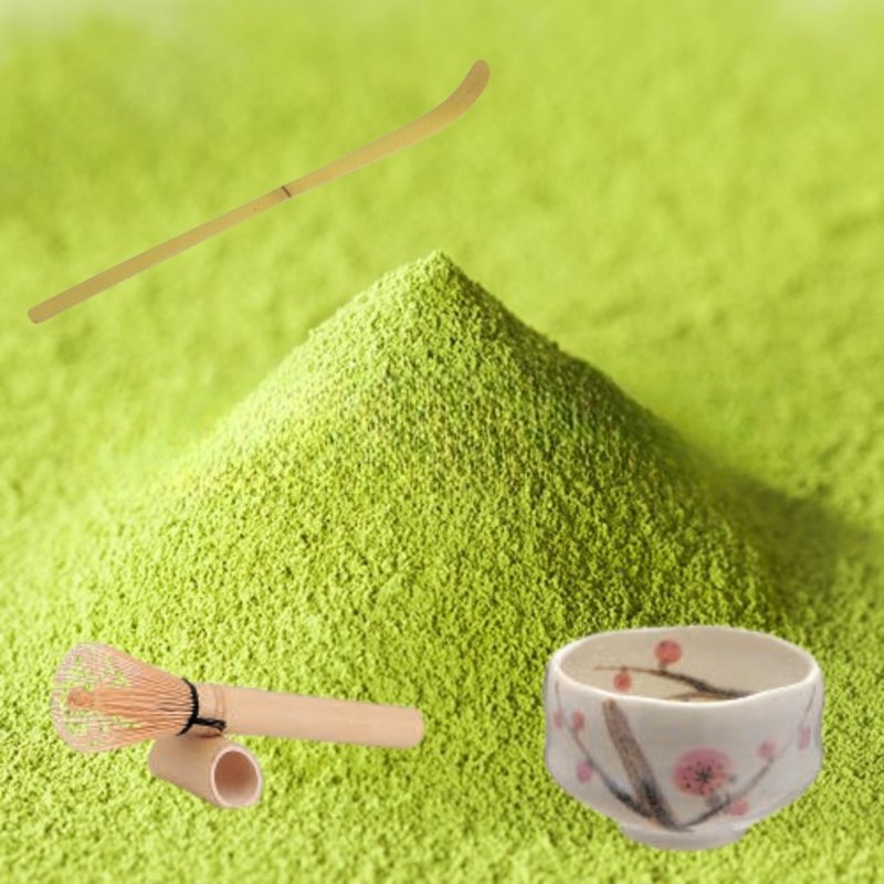 日本抹茶茶具套装 附500g抹茶粉 茶碗 茶筅及茶杓 - 茶 - 新鲜食材 绿色