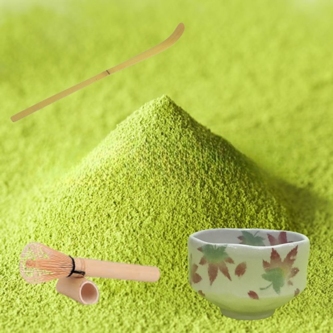 日本抹茶茶具套装 附500g抹茶粉 茶碗 茶筅及茶杓 - 茶 - 新鲜食材 绿色