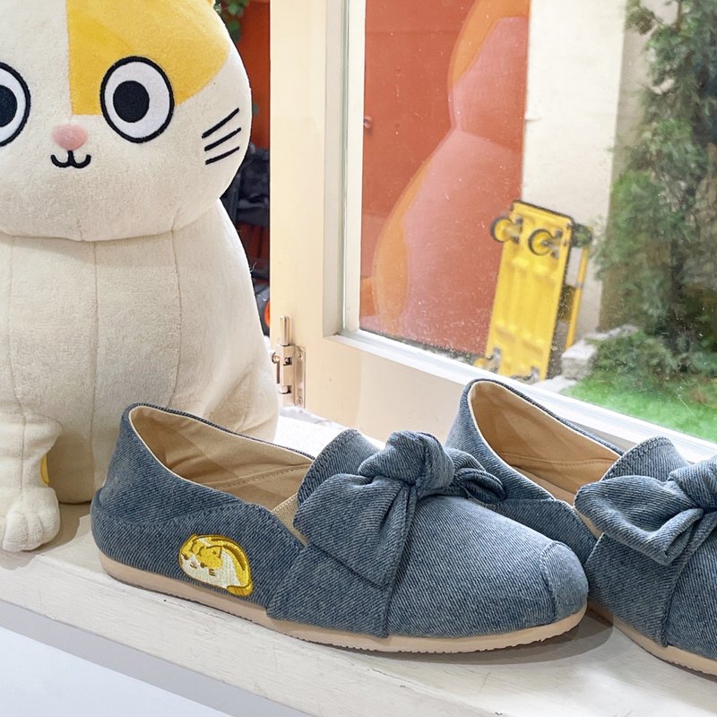 Paidal x 黄阿玛  三脚大蝴蝶结2WAY懒人鞋不弯腰鞋休闲鞋-深灰 - 女款休闲鞋 - 棉．麻 灰色