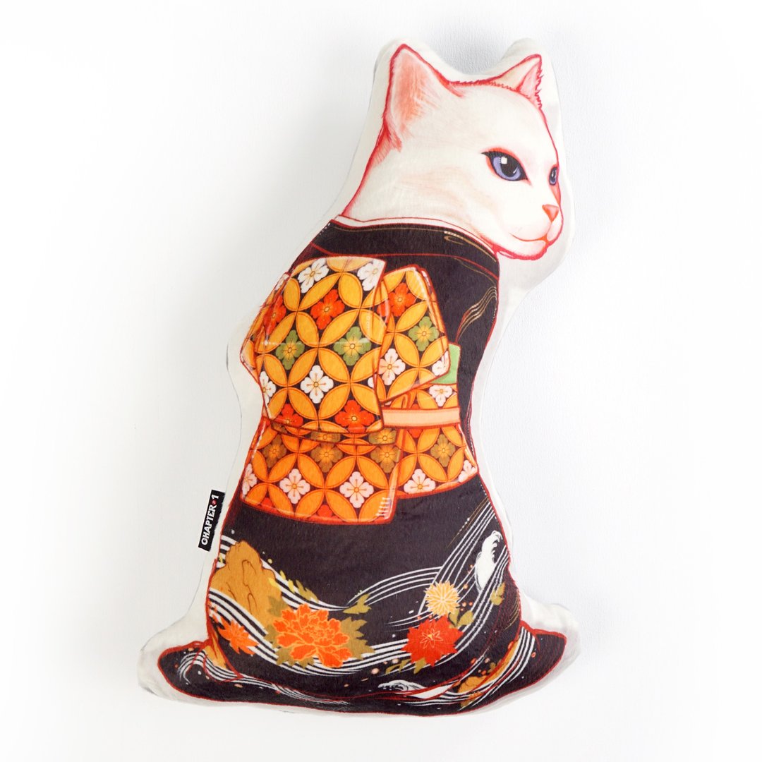 Kimono Cat  Backrest pillow New arrival Gift New Year - 枕头/抱枕 - 聚酯纤维 灰色