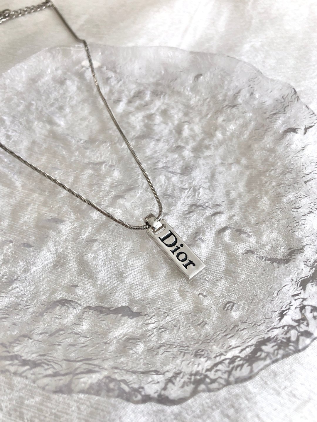 【VintageShop solo 日本直送中古包专卖店】Christian Dior 经典银色品牌标志金属颈链 (古着) - 项链 - 其他材质 银色
