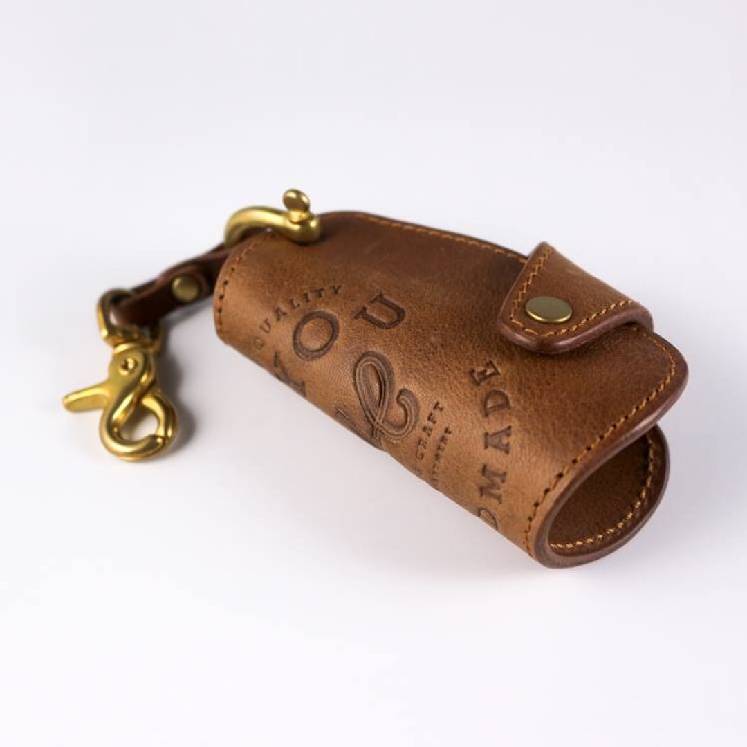 Leather Key Holder 皮革钥匙套-咖 - 钥匙链/钥匙包 - 真皮 咖啡色