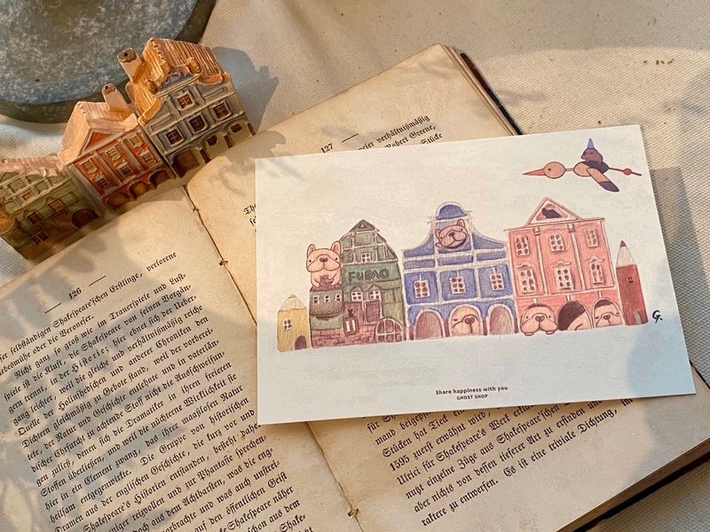 福宝小房子-法斗厚磅明信片 - 卡片/明信片 - 纸 红色