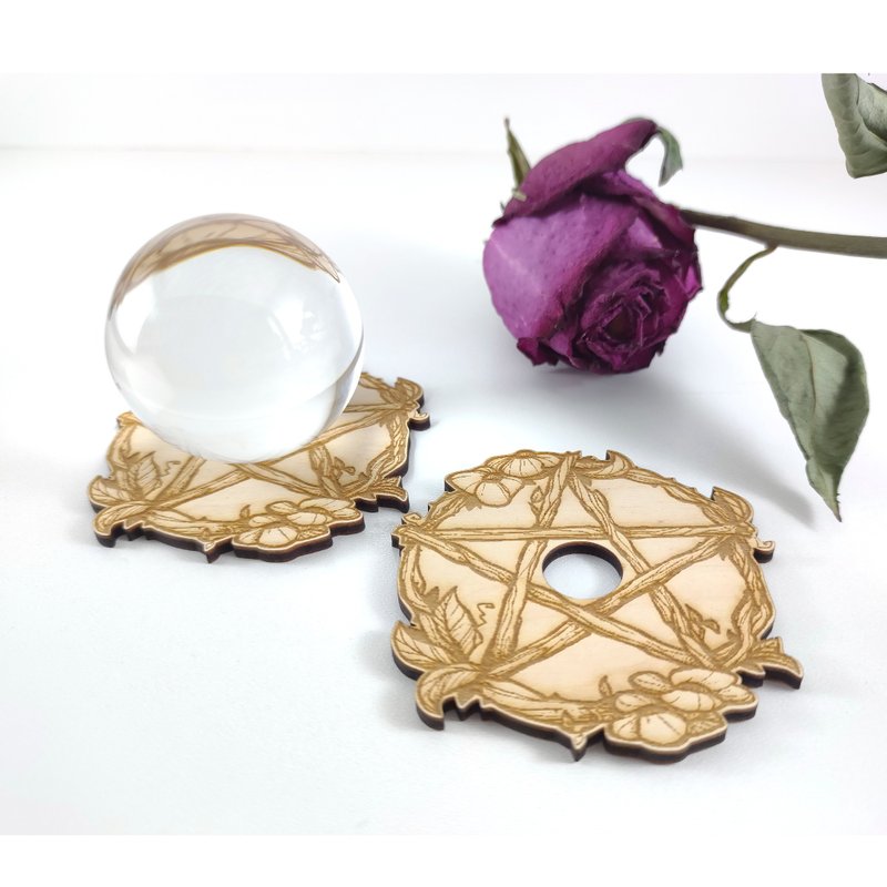Wood stand for crystal sphere, Wicca sphere holder, Pentacle sphere holder - 其他家具 - 木头 