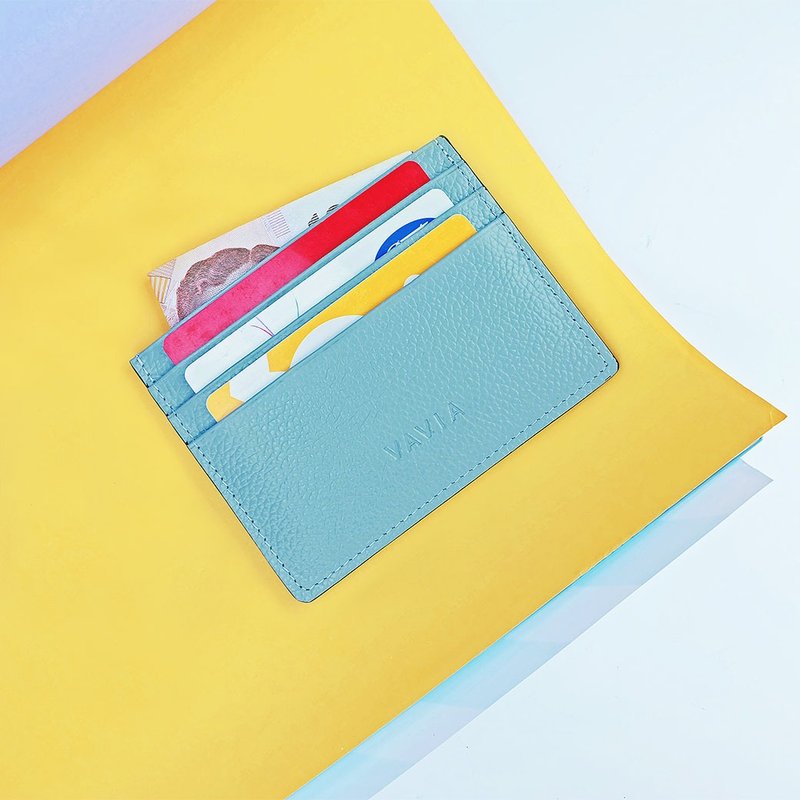 "Milky Blue" Cow Leather Card Holder - 皮夹/钱包 - 真皮 蓝色