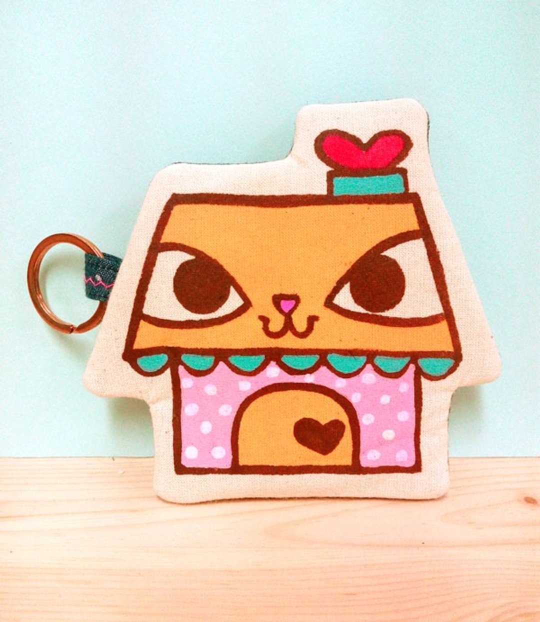 原创品牌爱心工厂猫屋手绘手作夹棉多用途零钱包/钥匙包/休悠咭 - 零钱包 - 棉 白色