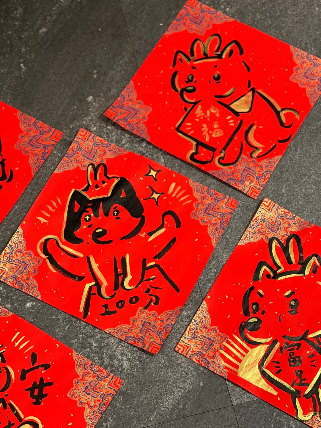 shimmers 春节计划 华丽兔兔 纯手工高级宣纸春联 方形春联 - 摆饰 - 纸 红色