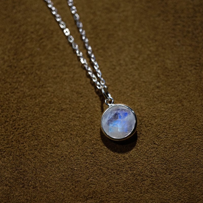 ITS-N101【925银系列・切面天然宝石】切面月光石 8mm 细致项链 - 项链 - 半宝石 银色