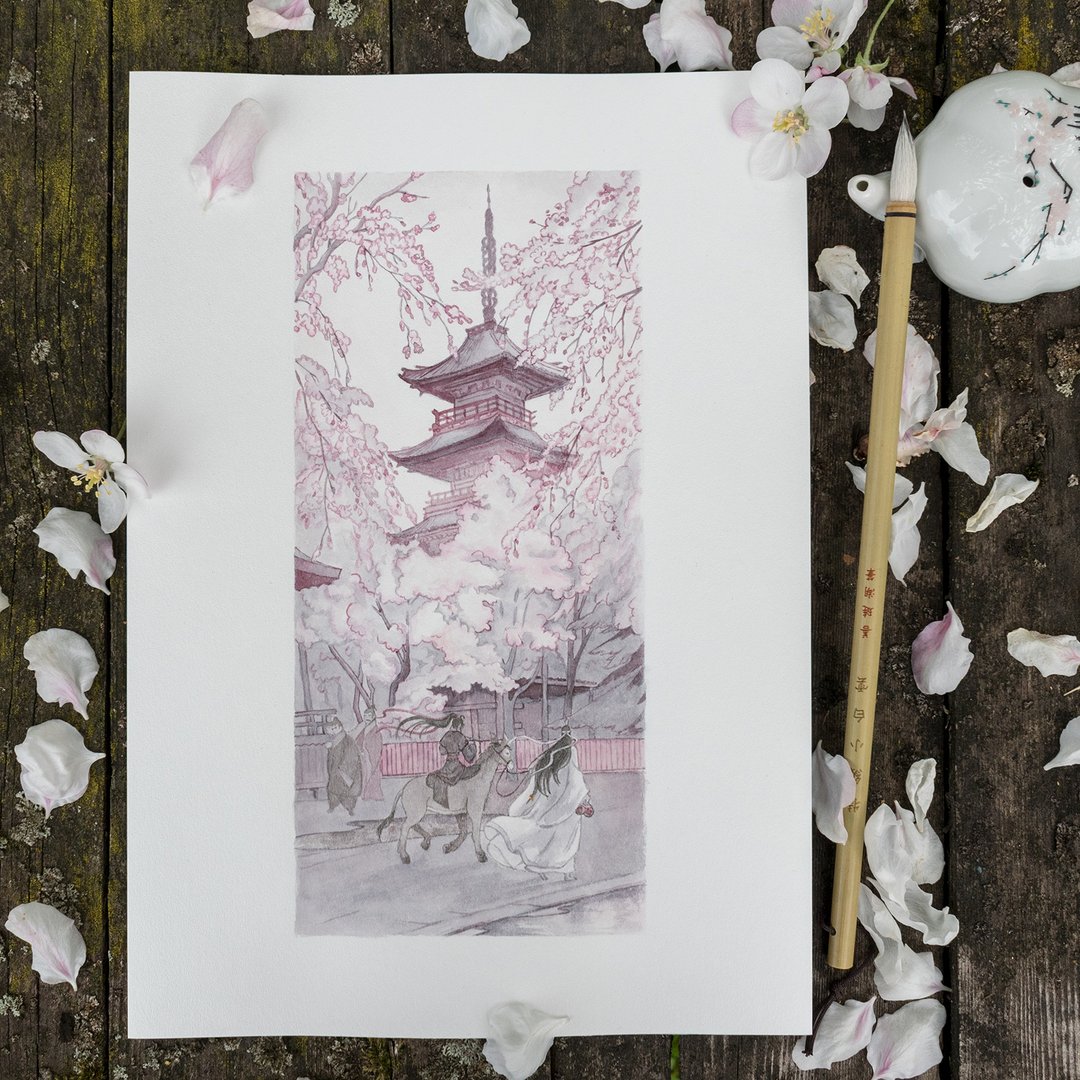 Art Print Hanami inspired by Mo Dao Zu Shi /A4/ Directly from Artist - 海报/装饰画/版画 - 纸 粉红色