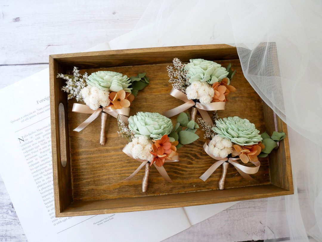 干燥花胸花【盛夏庄园】伴郎胸花/台北市面交/婚礼胸花/定制化 - 胸花/手腕花 - 植物．花 橘色