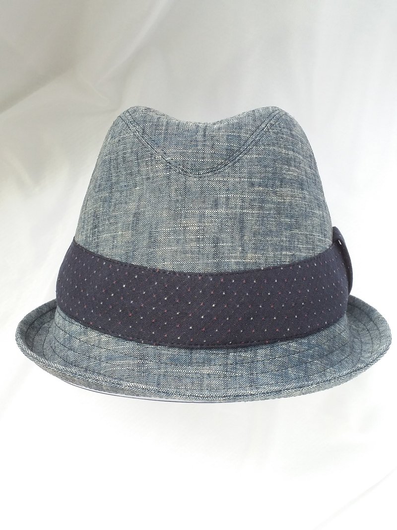 水洗牛仔蓝棉麻绅士帽(Fedora) - 帽子 - 棉．麻 蓝色