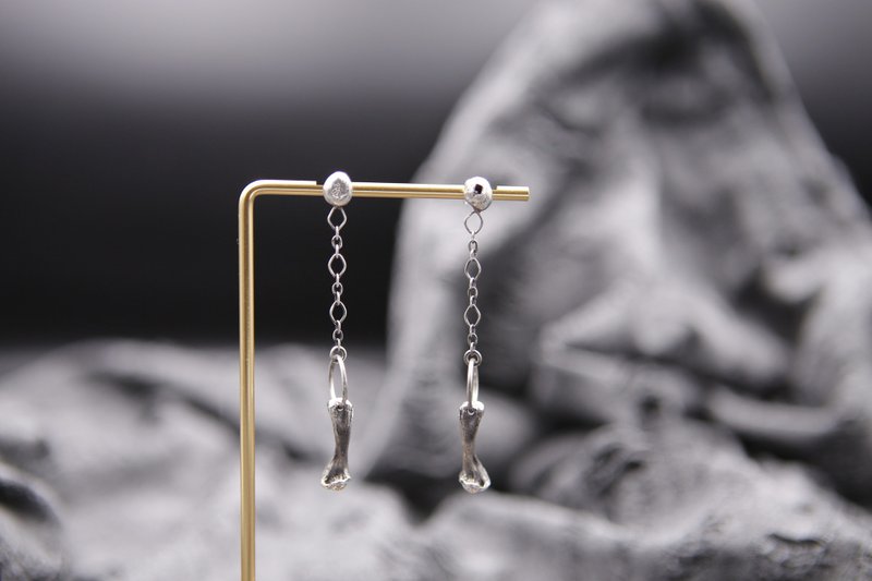 925银 短链耳钉一字骨加圈造型款 - 耳环/耳夹 - 银 银色