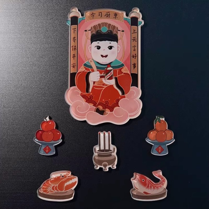 灶王爷冰箱贴 手绘卡通磁力贴 - 贴纸 - 纸 红色