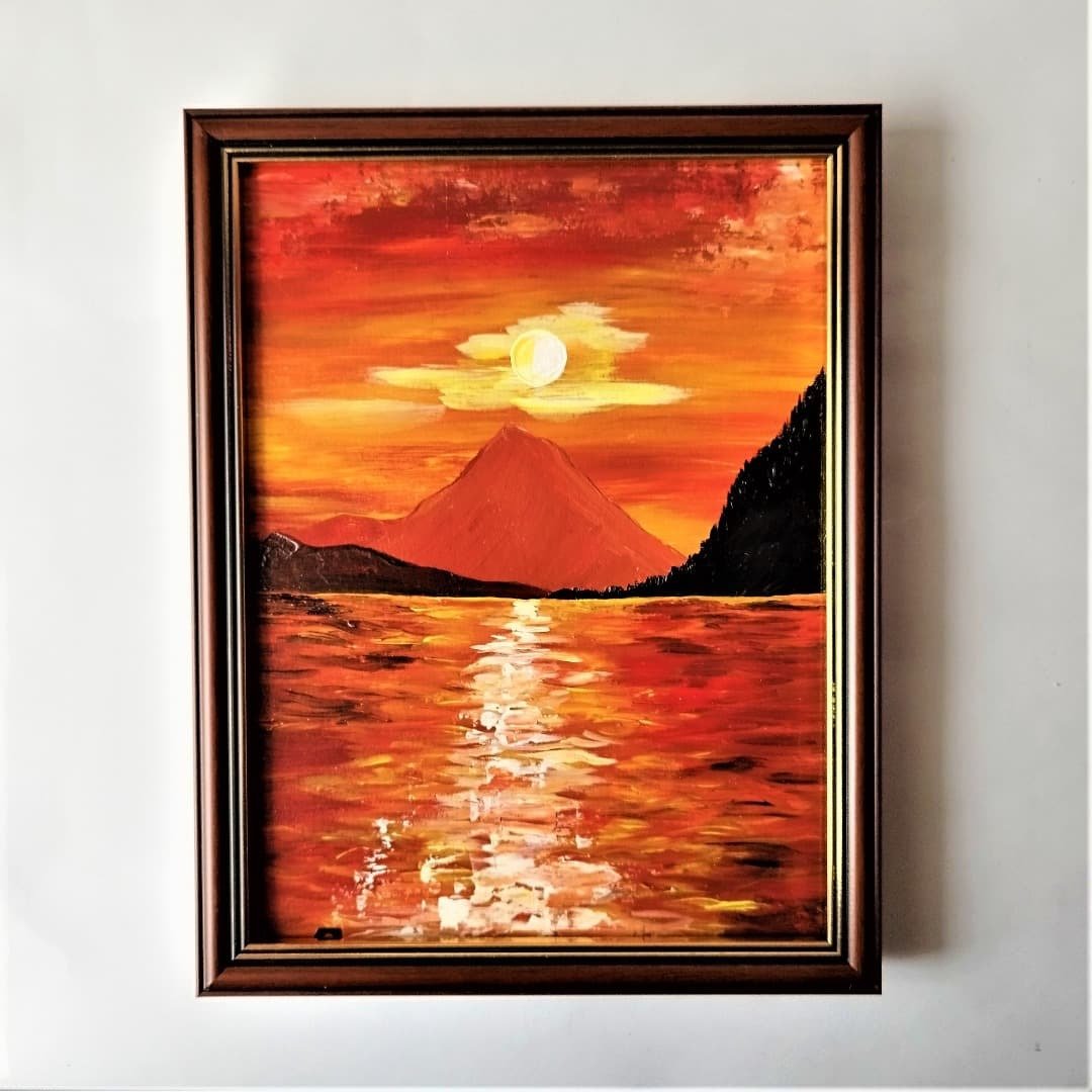 山水原画。客厅日落丙烯挂画 - 墙贴/壁贴 - 压克力 橘色
