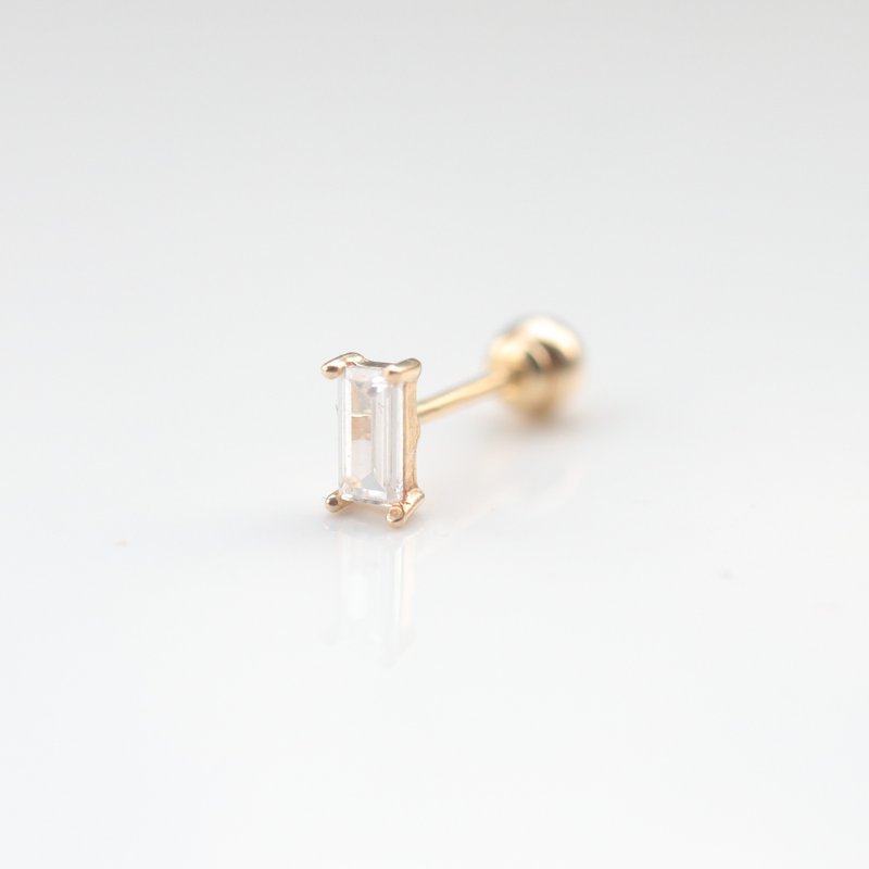 14K 方形钻锁珠耳环 (小) (单个)耳骨 耳窝 不退色 - 耳环/耳夹 - 贵金属 