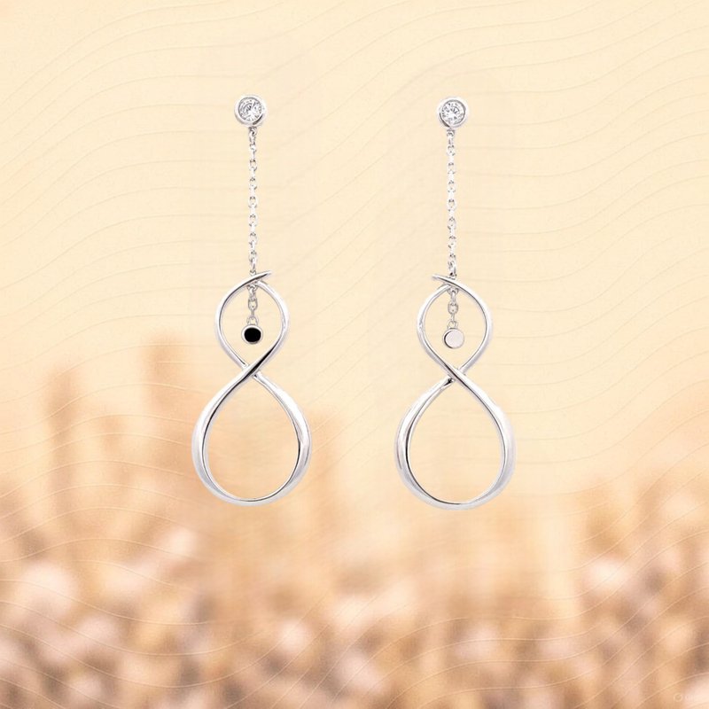 【幸福无限】无限之环垂坠耳环 | 幸福守护勇气绽放・恒久不息 - 耳环/耳夹 - 铜/黄铜 银色