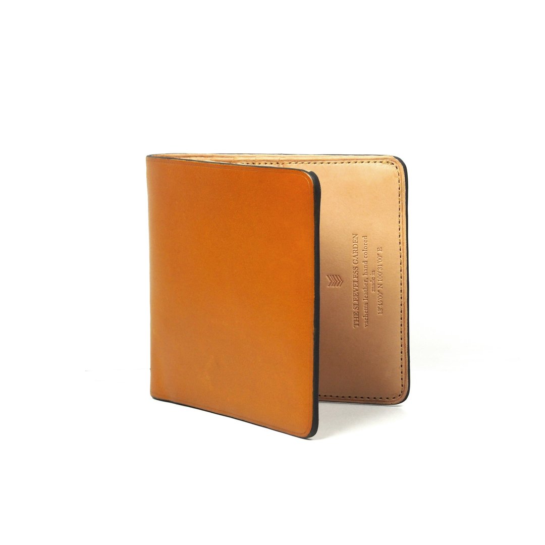 Square bifold wallet /Laterite TAN - 皮夹/钱包 - 真皮 橘色