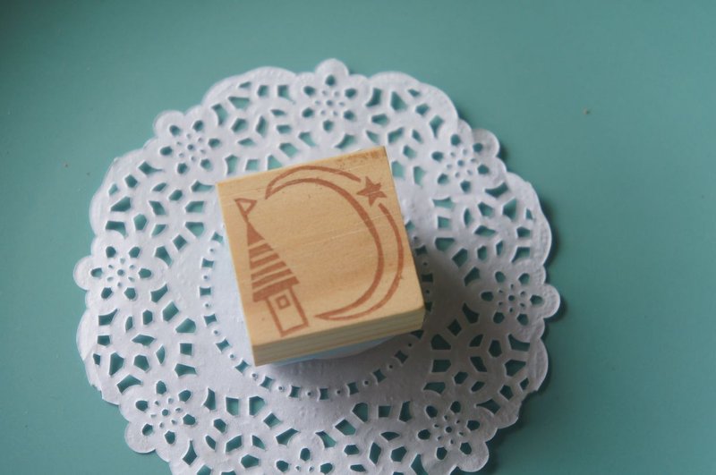 苹果丹丹手刻印章 月亮下的尖塔屋 - 印章/印台 - 橡胶 