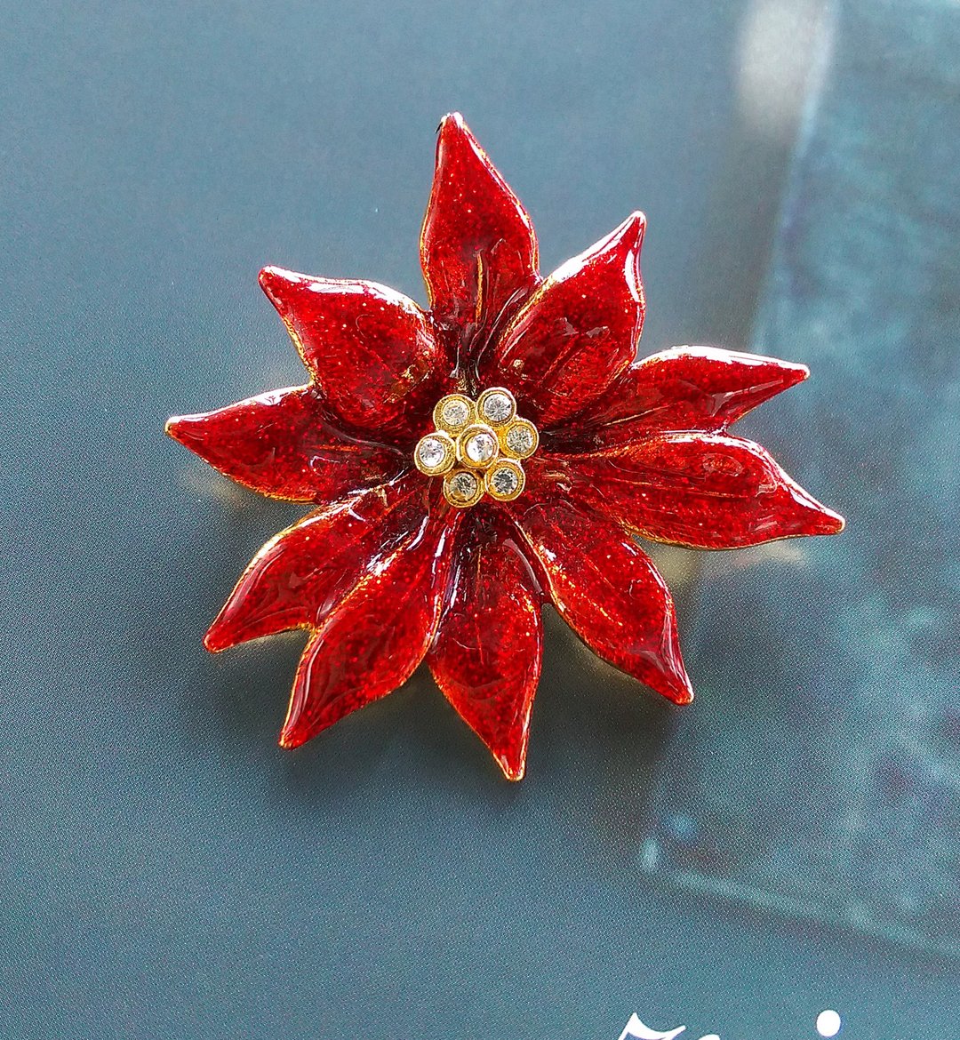 Vintage Jewelry 圣诞节首饰  圣诞红 花卉 别针 胸针 - 徽章/别针 - 其他材质 金色