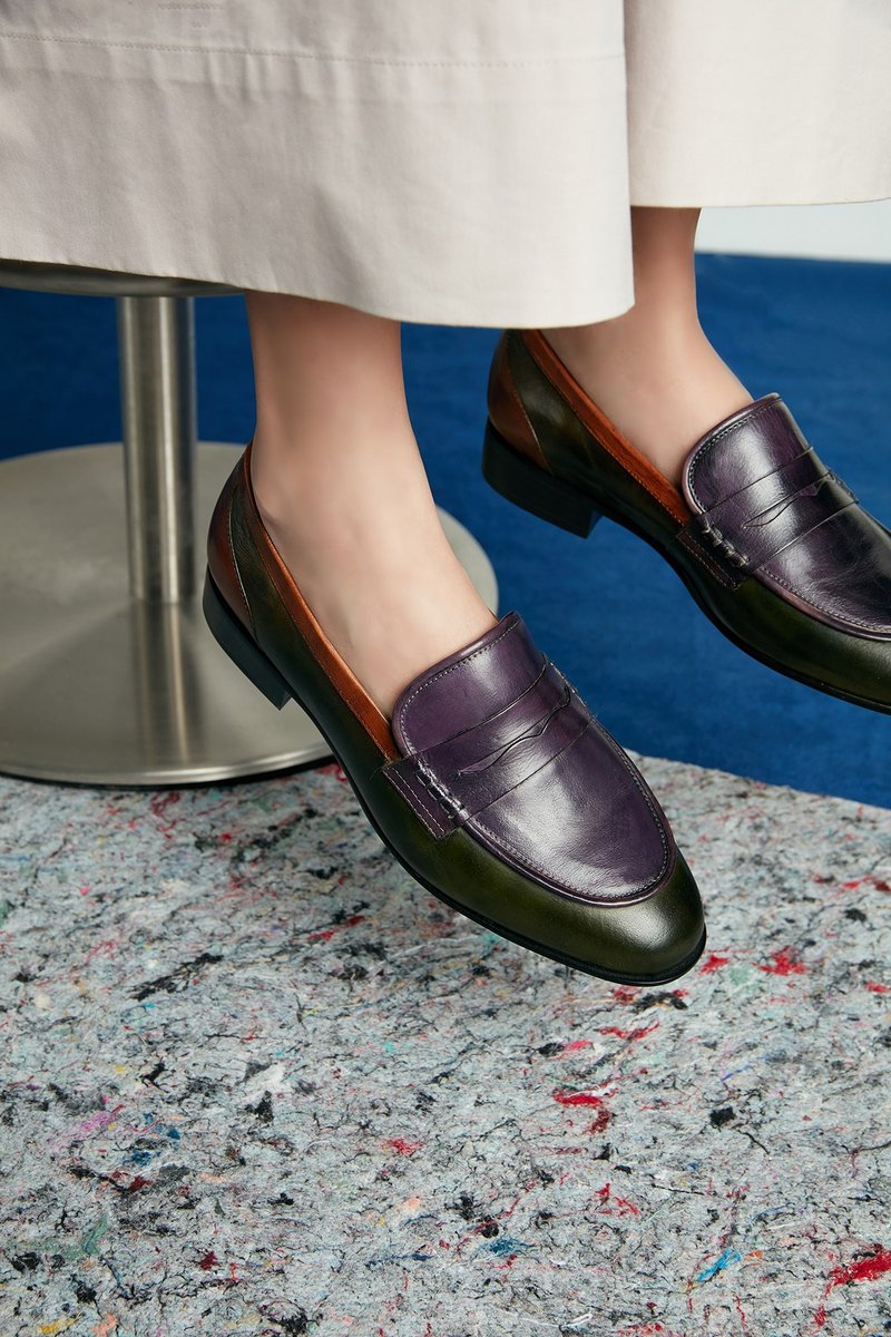 佩尼乐福鞋 - 葡萄紫与丛林绿 - 女款牛津鞋/乐福鞋 - 真皮 紫色